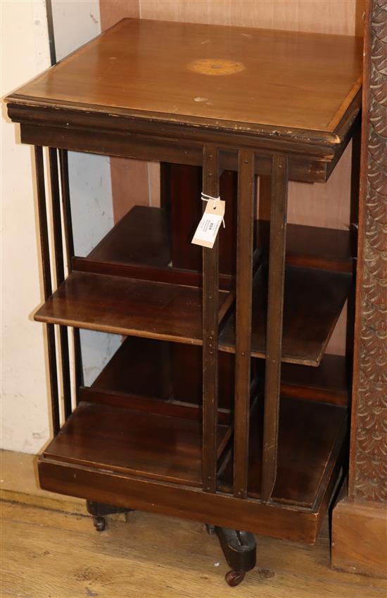 An Edwardian inlaid mahogany revolving bookcase W.50cm